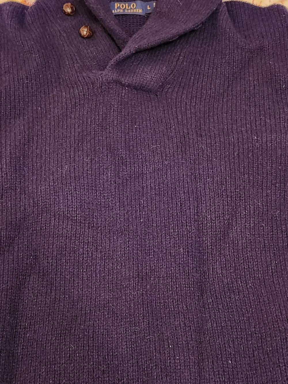 Polo by Ralph Lauren Dark Navy Shawl Turtleneck Sweater with Button Accents